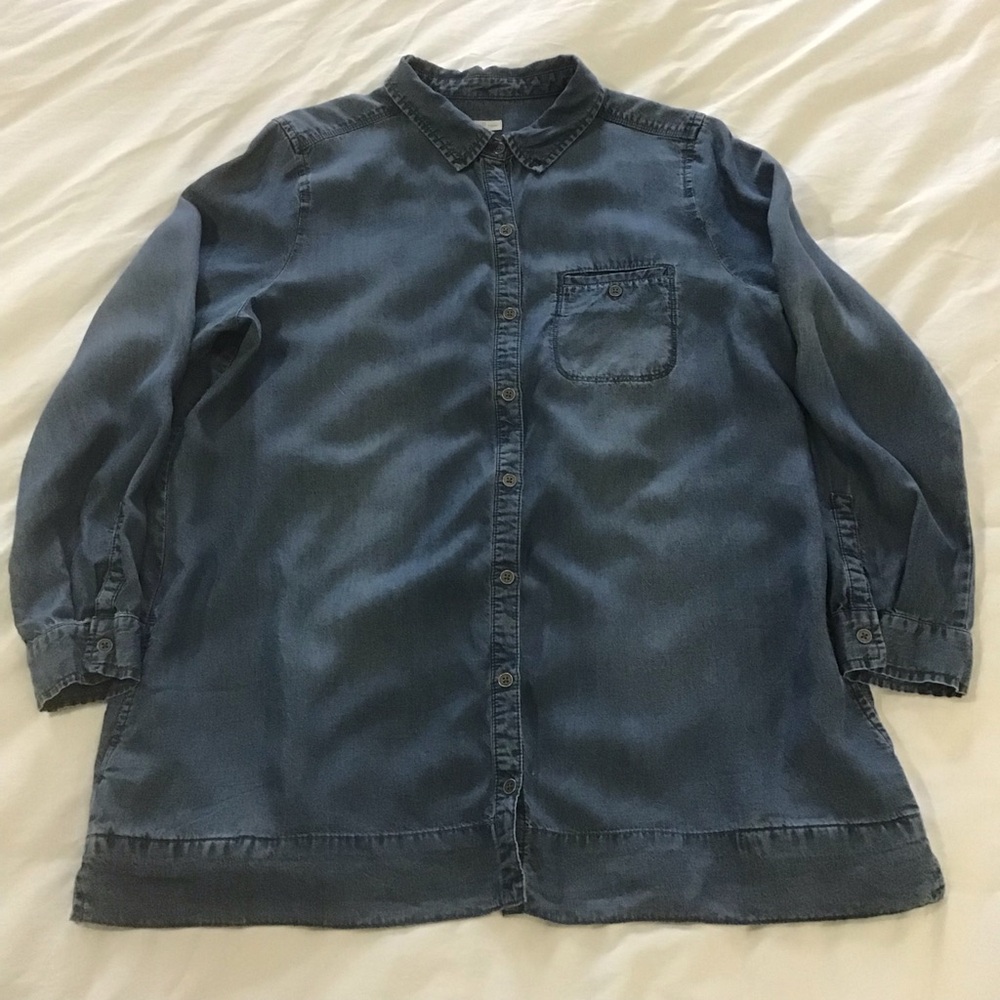 J. Jill Denim Button Down Tunic Shirt w/2 Hip Pockets & 1 Chest Pocket, Size L